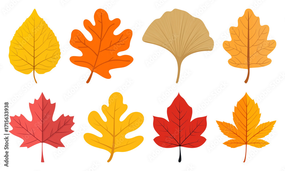 Obraz premium PNG Colorful autumn leaves illustration, element set on transparent background
