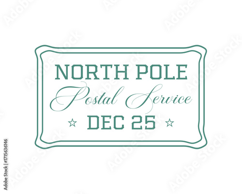 Minimalist Vintage Christmas North Pole Post Stamp Vector