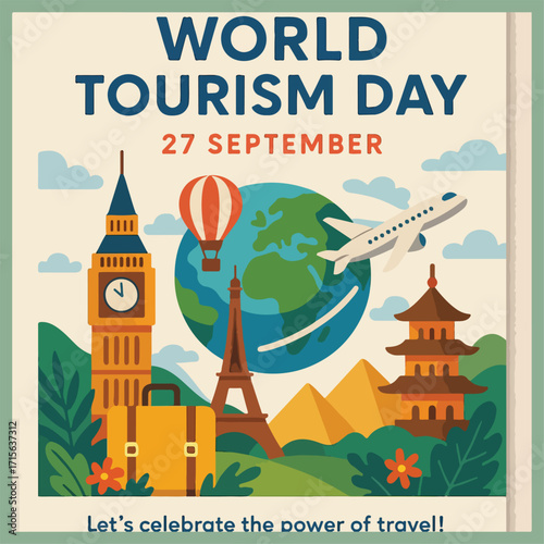 "Celebrate World Tourism Day with a stunning flyer showcasing travel destinations, culture, and global adventure vibes."