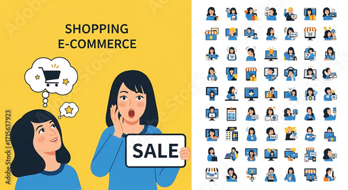 Business and technology illustrations. Concepts of web design and development, startup and online business, seo, app development, e-commerce, strategy and planning, communication.