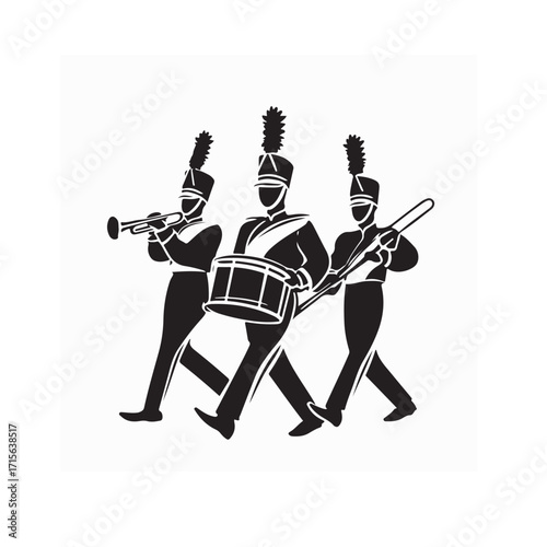 Band Parade Vector Logo Featuring Musicians and Drum on white background