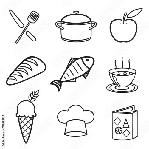 Vector art of food and cooking icons set for web design