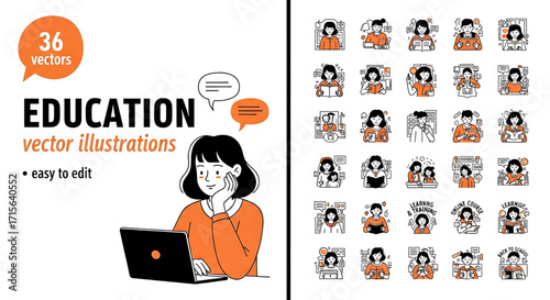 Business and technology illustrations. Concepts of web design and development, startup and online business, seo, app development, e-commerce, strategy and planning, communication.