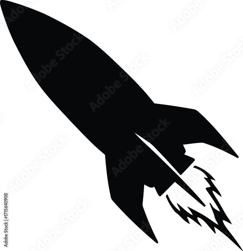 Retro rocket ship ascending into space with fiery exhaust stream vector