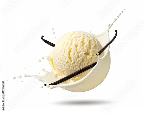 Vanilla ice cream scoop in milk splash (2)