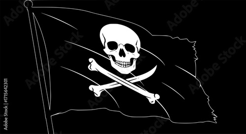 pirate flag with a skull and crossbones silhouette, skull and crossbones flag silhouette icon .