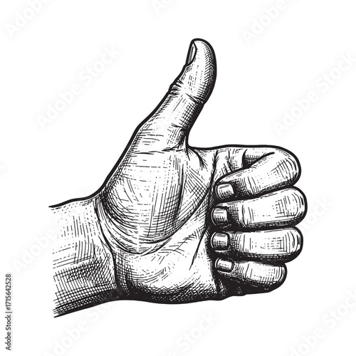 thumbs up hand sign engraving woodcut sketch vector illustration