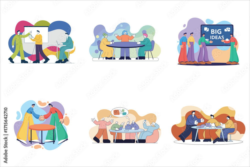 Naklejka premium Business people activities set flat illustration 