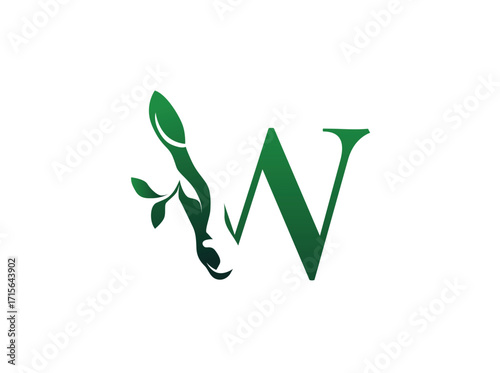Modern agriculture logo design combining cow and plant elements, symbolizing sustainable farming, organic products, and eco-friendly agribusiness. Elegant and trendy style, perfect for dairy farms, W
