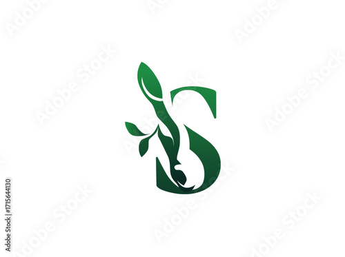 Modern agriculture logo design combining cow and plant elements, symbolizing sustainable farming, organic products, and eco-friendly agribusiness. Elegant and trendy style, perfect for dairy farms, S
