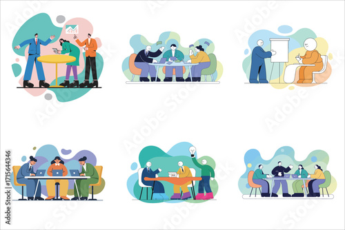 Business people activities set flat illustration
