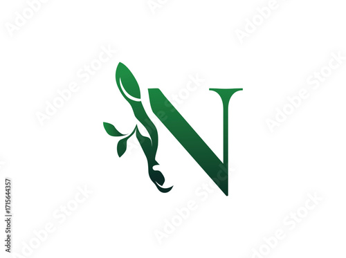 Modern agriculture logo design combining cow and plant elements, symbolizing sustainable farming, organic products, and eco-friendly agribusiness. Elegant and trendy style, perfect for dairy farms, N