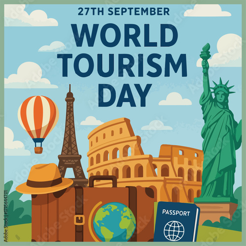 "Celebrate World Tourism Day with a stunning flyer showcasing travel destinations, culture, and global adventure vibes."