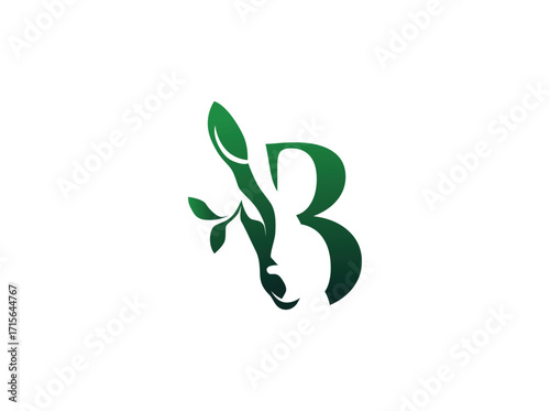 Modern agriculture logo design combining cow and plant elements, symbolizing sustainable farming, organic products, and eco-friendly agribusiness. Elegant and trendy style, perfect for dairy farms, B