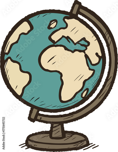 Vintage World Globe Illustration A Hand-Drawn Map of Earth