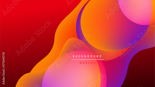 Abstract fluid shapes blend vibrant colors. Orange, purple, pink gradients create dynamic background design. Dark space contrasts bright forms.