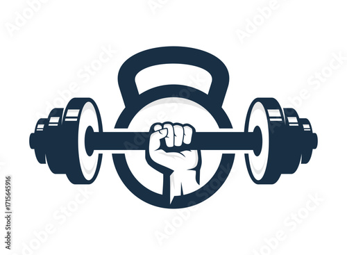 Gym Power Logo Dumbbell and Barbell Vector Design for Strength and Fitness Branding