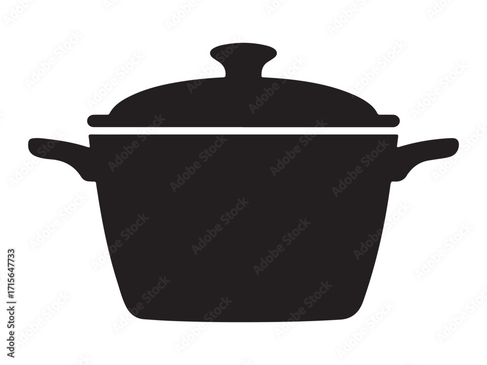 Obraz premium Black silhouette of a cooking pot with steam rising isolated on white background