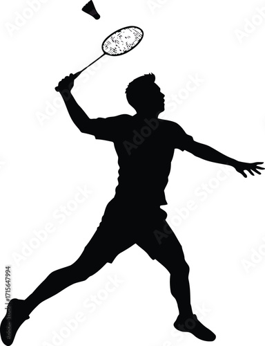 Dynamic silhouette badminton player smash action sport isolated vector