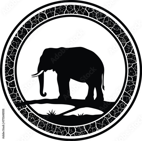African elephant silhouette circle emblem wildlife nature vintage tribal design vector