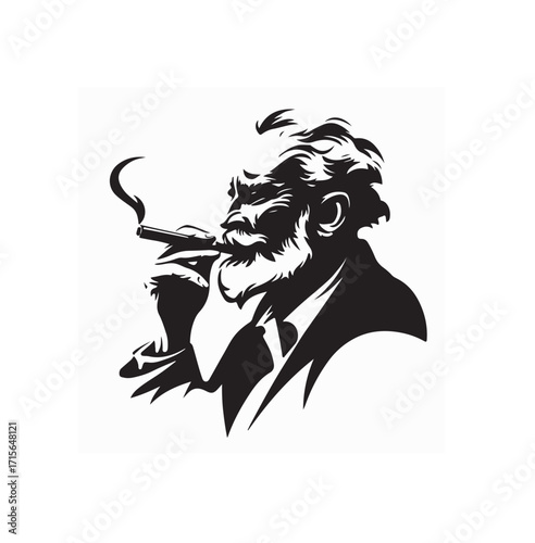 Senior Man Relaxing with Cigar Vector Art on white background