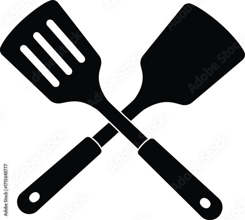 Crossed kitchen utensils spatula turner cooking icons simple vector vector