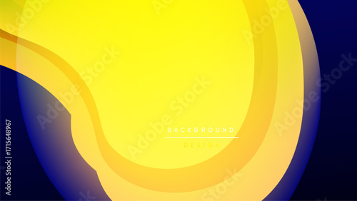Abstract yellow, blue gradients dominate. Smooth curves create dynamic visual flow. Minimal text reads background design. Dark space surrounds bright shapes.