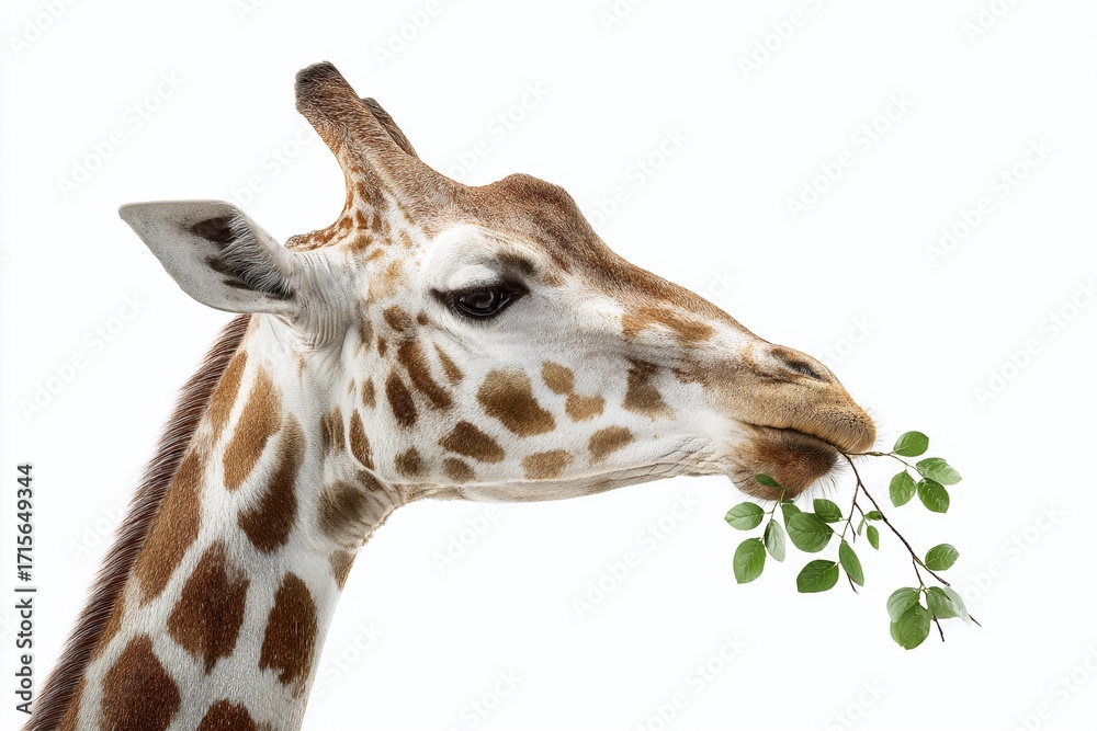 Obraz premium Majestic Giraffe Grazes Stunning Studio Portrait Captures the Grace and Elegance of an African Animal