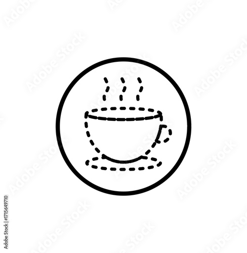 simple dashed line hot coffee cup illustration icon