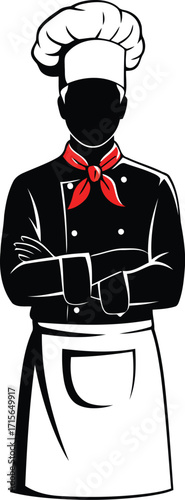 Silhouette chef with crossed arms ready for culinary creation vector
