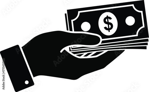 Hand holding cash money payment receiving dollars finance icon vector illustration vector