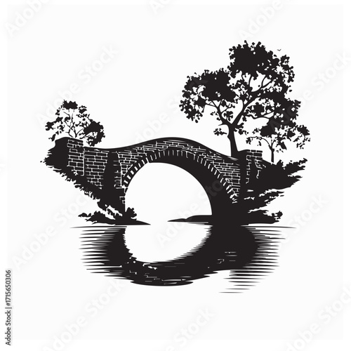 Historic Old Bridge Silhouette Vector for Architecture and Landscape Illustrations