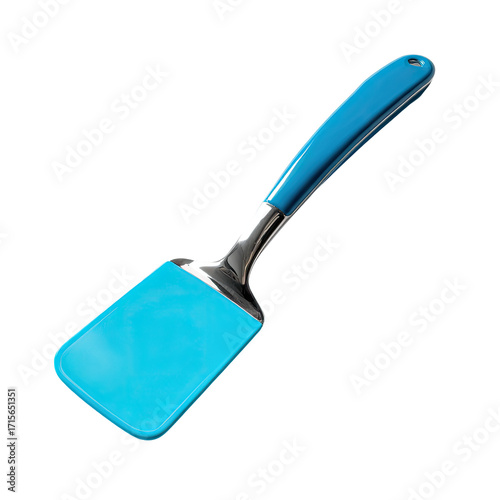 Bright blue silicone spatula with a metallic handle