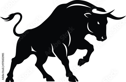 Powerful black bull silhouette aggressive charging pose vector art vector