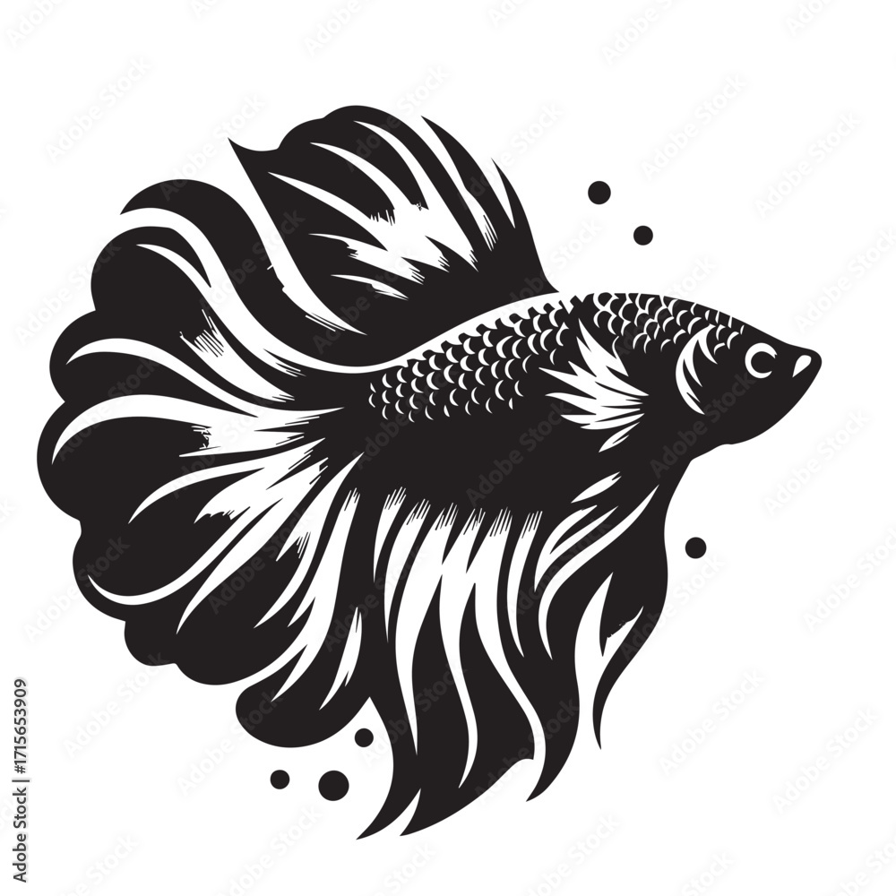 Fototapeta premium black and white betta fish logo vector