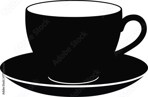 Modern black coffee cup and saucer simple icon graphic vector