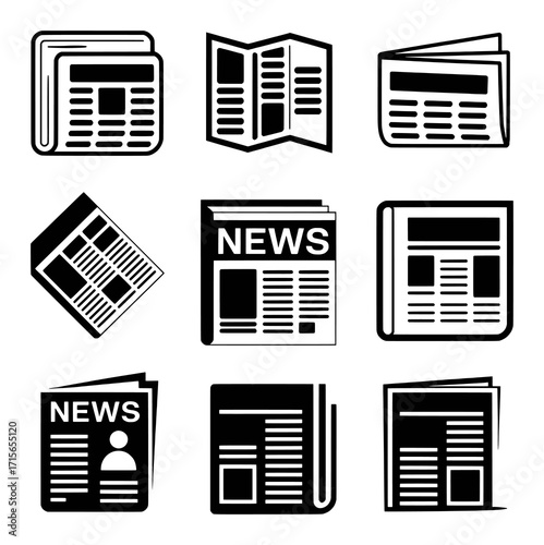 Collection of Black and White Newspaper Icons