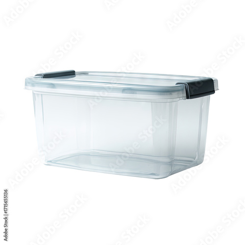 Clear plastic storage bin with gray handles