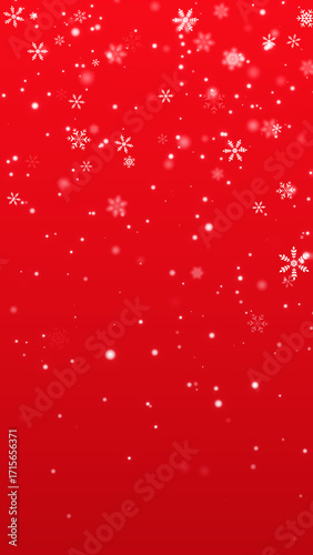 red christmas background with snowflakes and snow fall , christmas and new year winter holiday vertical social media background	