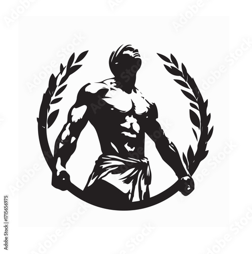 Traditional Wrestler Silhouette Vector Logo Design Illustration