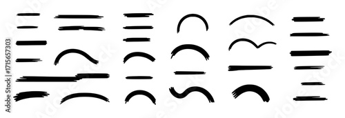 Collection of Hand-Drawn Black Brush Stroke Lines and Curves on White