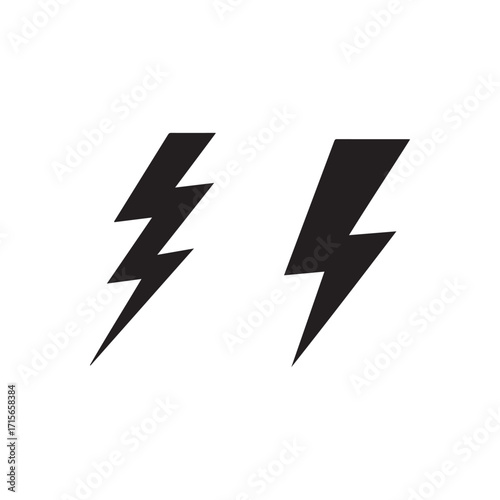 Black Silhouette Vector Icons Two Lightning Bolts for Power and Speed.