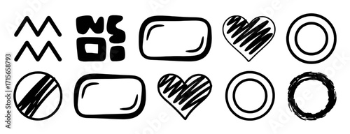 Hand-Drawn Icons: Zodiac, Shapes, Hearts, and Circles