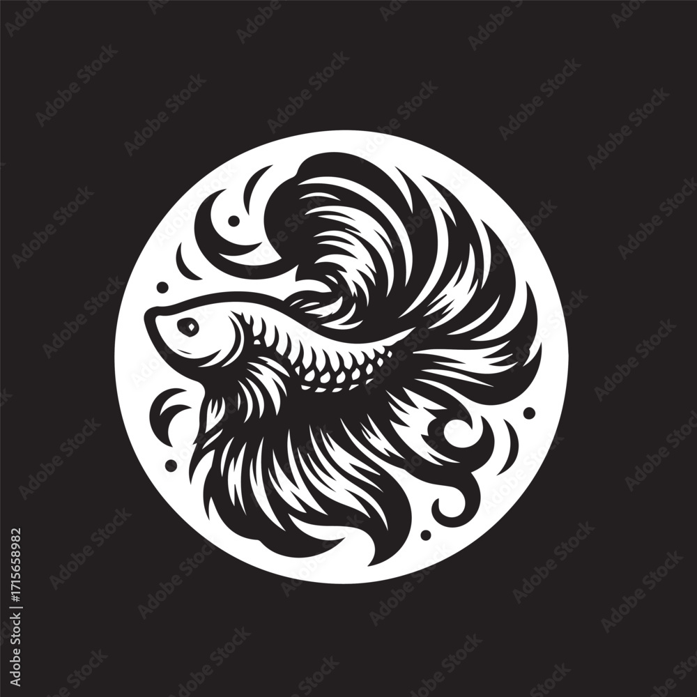 Naklejka premium black and white betta fish logo vector