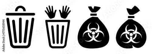 Icons representing trash cans and biohazard waste bags
