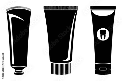 Three Black Toothpaste Tubes with Different Designs on White Background