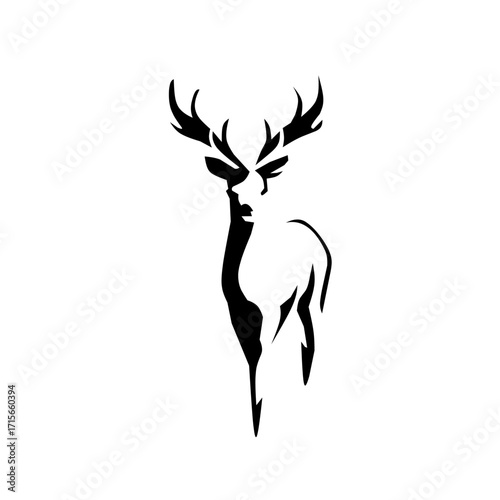 A striking black and white vector logo of a majestic stag. This modern and minimalist design captures the noble essence of the deer with bold, abstract shapes.