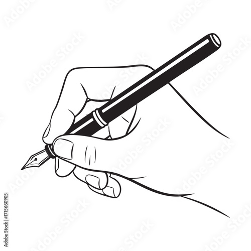 Hand Holding Fountain Pen For Writing, Note Taking, And Classic Stationery Illustration