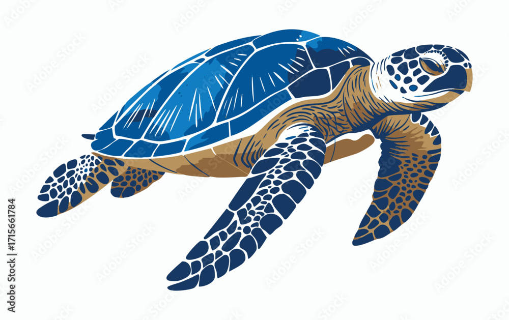 Obraz premium Graceful Blue Sea Turtle In Motion Across Ocean, Symbol Of Longevity And Serenity