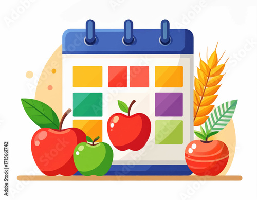 Healthy Eating Calendar Delicious Fruits and Grains for a Balanced Diet and Wellness